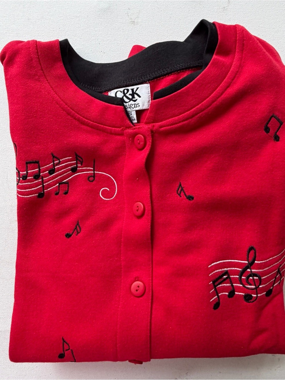 Vintage 90s C&K Design Music Notes Cardigan Womens 2X Red Embroidered Grandma - Picture 11 of 11